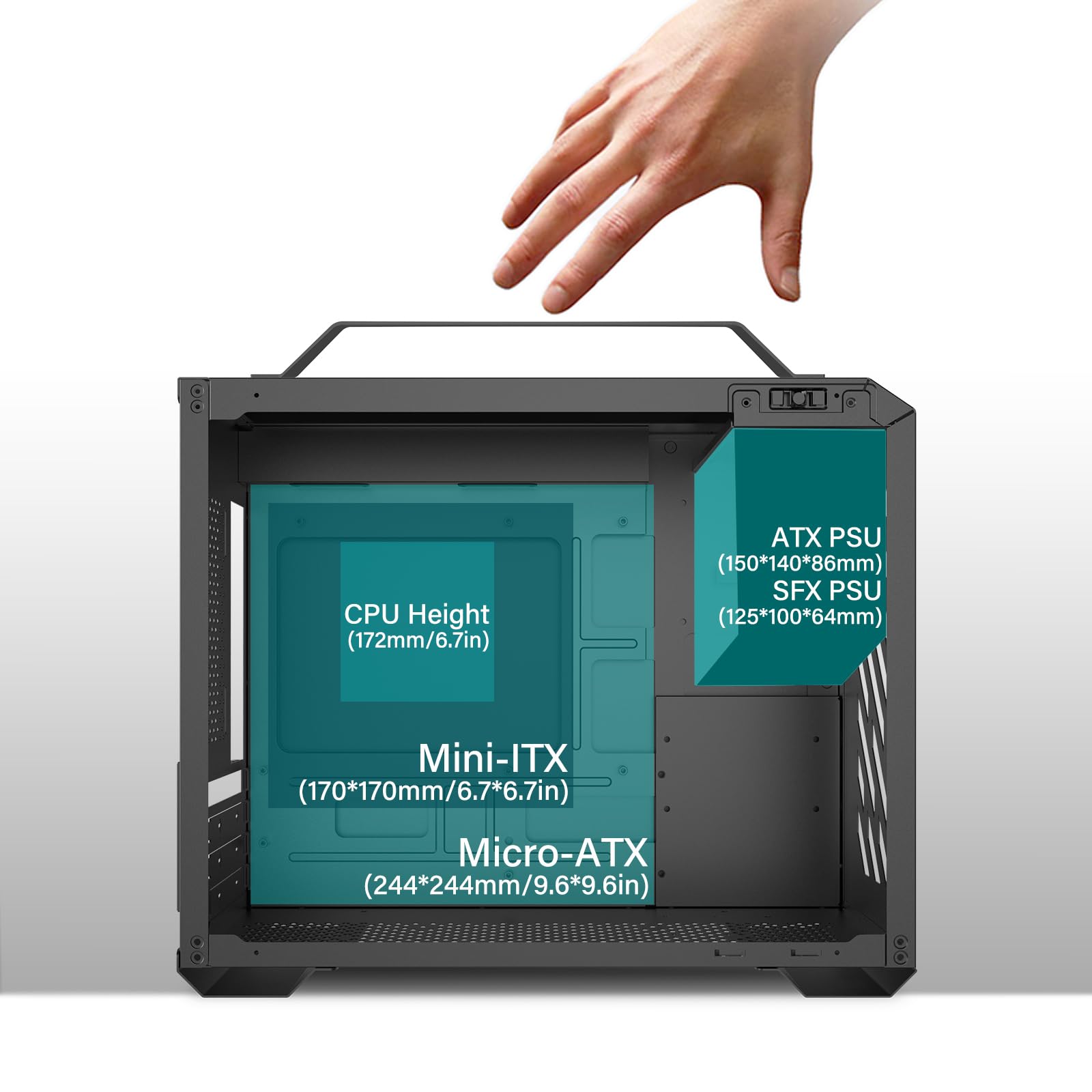 MAQUY Mini ITX Computer case with Handle, no Fan Included, mini
